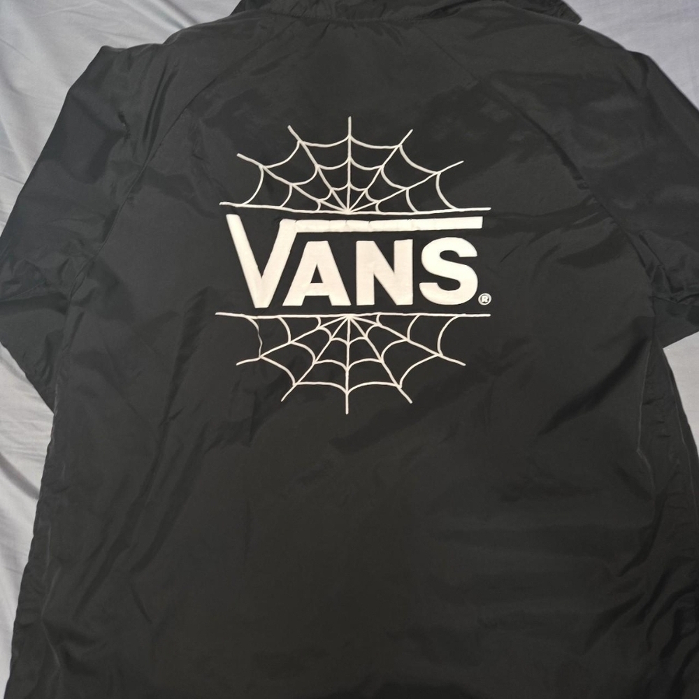 Vans X Marvel Black Windbreaker Jacket with White Logo and Spiderweb